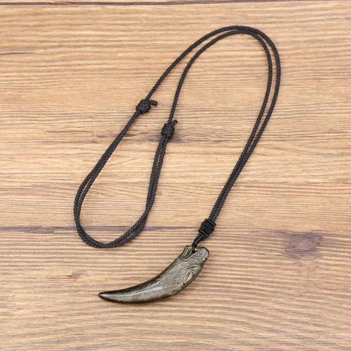 Miniatura 5 de COAI Collar de obsidiana de diente de lobo para hombre y mujer