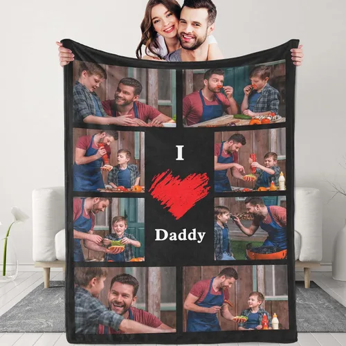 Miniatura 13 de Manta personalizada para el día del padre con collage de fotos, manta personalizada con fotos para papá/abuelo/regalos de hija o hijo, manta