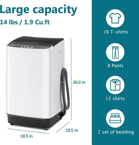 Miniatura 6 de Lavadora portátil de 1.9 pies cúbicos, lavadora eléctrica completamente automática con 10 programas, combo compacto de lavado y centrifugado de ropa