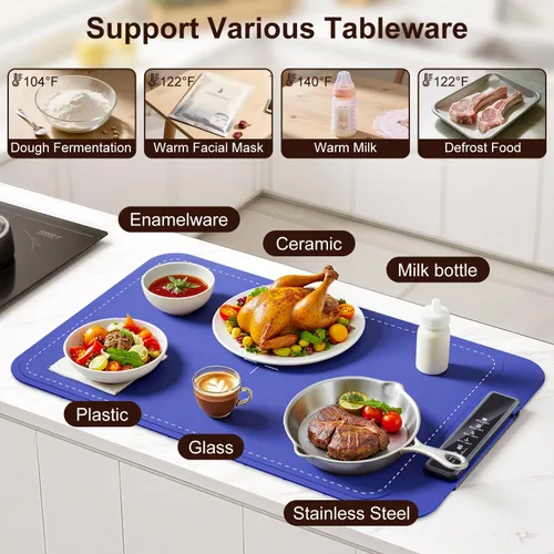 Miniatura 4 de Tapete de calentamiento para alimentos, bandeja de calentamiento eléctrica para platos, almohadilla térmica portátil con apagado de 6 horas