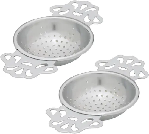 Miniatura 14 de Colador de té HIC amplio con bandeja para goteo incorporada, malla de acero inoxidable 18/8, 2 in, Plateado
