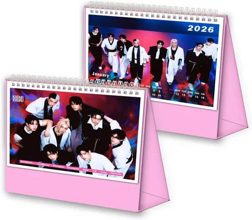 Calendario de escritorio de regalo de Stray Kids 2025-2026, Calendario de escritorio con fotos de Stray Kids para el Año Nuevo (Morado)