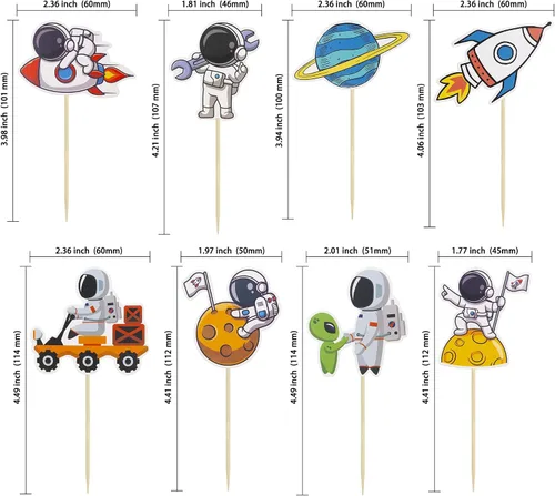 Miniatura 2 de Gyufise 36 piezas de astronauta espacial para cupcakes, planeta, cohete, telescopio, viaje a la luna, para cupcakes para el espacio exterior, baby