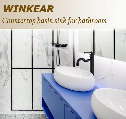 Miniatura 3 de Grifo de lavabo negro mate para fregadero de baño, alto, con un solo orificio, montaje sobre el lavabo, desagüe desplegable, sin desbordamiento