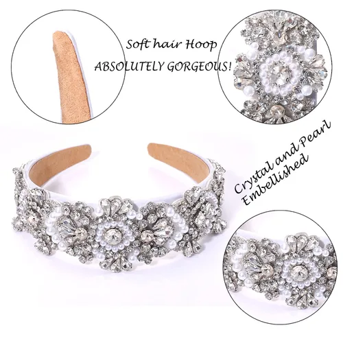 Miniatura 3 de Diademas para el cabello con cuentas de perlas adornadas con diamantes de imitación de cristal para mujeres y niñas, accesorios de aro barrocos