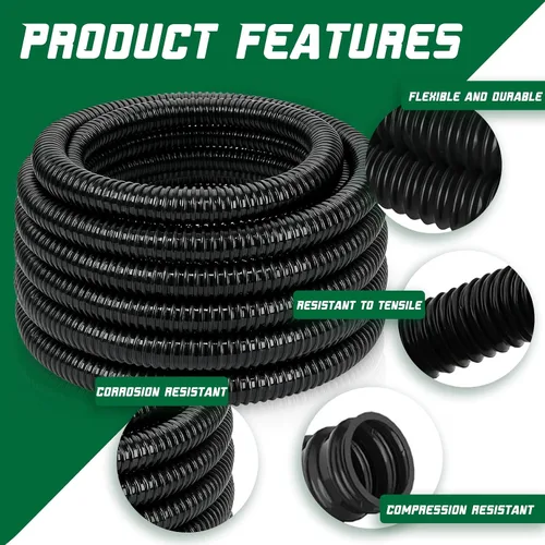 Miniatura 4 de Tubería de estanque de 1" × 3.05 metros en PVC flexible negra, tubo de PVC para estanque de jardín - Tubo reforzado y resistente a arrugas