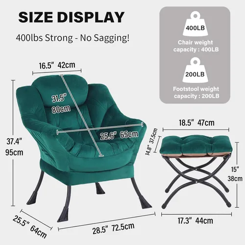 Miniatura 2 de Tiita - Silla perezosa con otomana, moderna y grande, sillón de descanso de acento de ocio, cómoda silla de sofá de lectura con reposapiés para Verde
