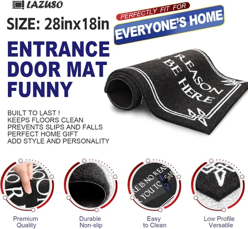 Miniatura 7 de Felpudo negro de bienvenida para interiores y exteriores, divertidos, con goma antideslizante, no hay razón, para entrada y balcón