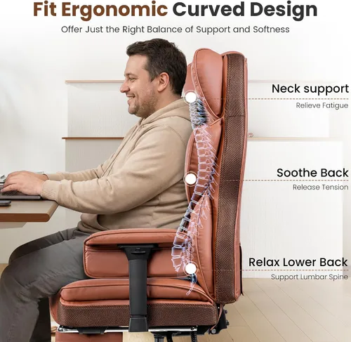 Miniatura 8 de BESTFAIR Silla de oficina grande y alta, silla ejecutiva de capacidad de 400 libras con respaldo alto y reposapiés, silla de oficina ergonómica