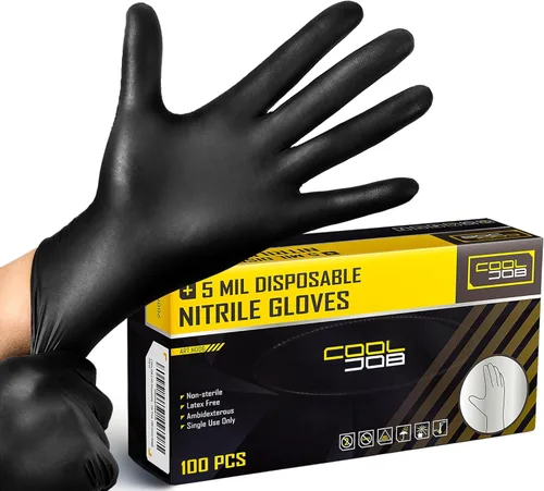 COOLJOB Guantes desechables de nitrilo negros de 5 mil para hombres, resistentes para limpieza del hogar, cocina, trabajo, sin polvo, S-XL