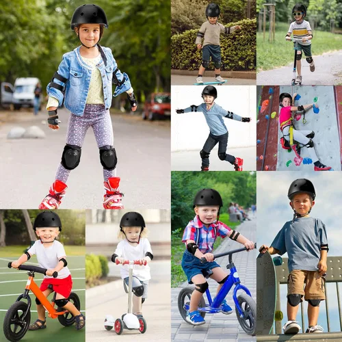 Miniatura 7 de Conjunto de casco de bicicleta para niños pequeños con rodilleras, casco de ciclismo ajustable para niño y niña, equipo de protección