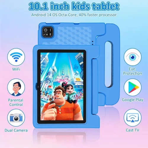 Miniatura 2 de NRKDUBQ Tablet de 10.1 pulgadas con funda IPS HD pantalla táctil Android 14 64 GB de almacenamiento, 8 GB de RAM, tableta Octa Core, batería de 12