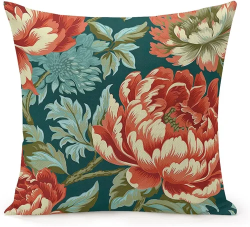 Miniatura 9 de Fundas de almohada chinoiserie verde turquesa floral y pájaro con cremallera de 16 x 16 pulgadas, fundas de almohada de lino para sofá, dormitorio