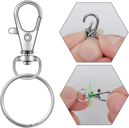 Miniatura 3 de 70 piezas de ganchos giratorios con llaveros, cierre de pinza de langosta de metal, llaveros para manualidades 3,17 cm / 1,25 pulgadas Plata
