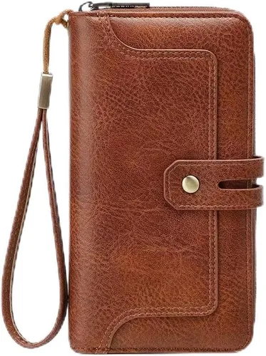 Miniatura 7 de Cartera pequeña de piel plegable para mujer, de gran capacidad, con bloqueo Rfid, con cremallera, con 16 ranuras para tarjetas y 2 ventanas