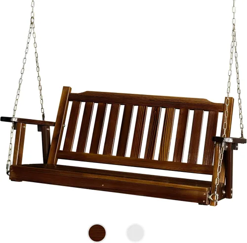 Miniatura 10 de VINGLI Columpio de madera para porche de patio de alta resistencia de 880 libras y 5 pies con cadenas ajustables mejoradas, banco colgante al aire