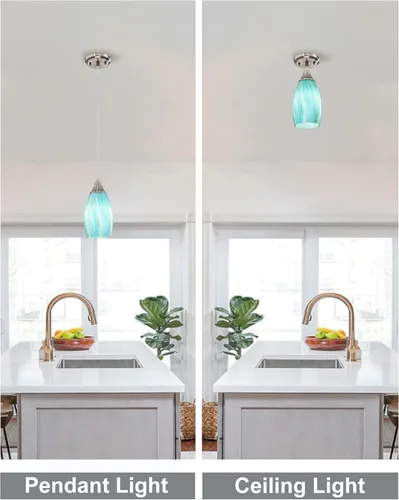 Miniatura 6 de karyfine Mini lámparas colgantes de vidrio artístico para isla de cocina, hechas a mano en color teja con vidrio dorado, iluminación colgante