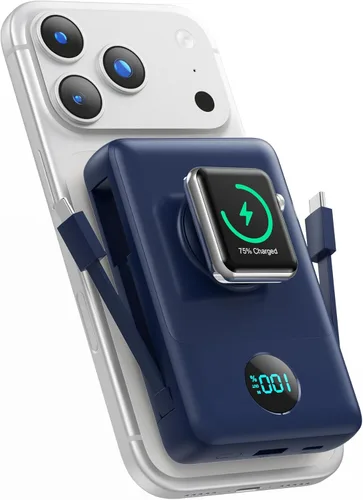 Miniatura 13 de Cargador portátil magnético 6 en 1 para iPhone con cables integrados, 10800 mAh 25 W PD cargador de energía de carga rápida, 6 salidas de pantalla