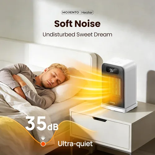 Miniatura 5 de MORENTO Calentador de espacio, oscilación de 70°, pantalla LED, temporizador de 12 horas, termostato, protección contra sobrecalentamiento