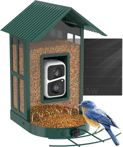 Miniatura 7 de Comedero para pájaros con cámara con IA para identificar especies, observación de aves silvestres, vista en vivo de 2K, alertas de llegada Azul