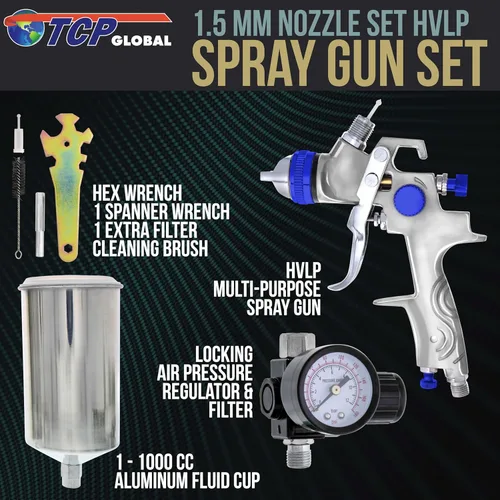 Miniatura 2 de TCP Global Profesional Pistola pulverizadora HVLP de 1.5mm - Kit de pistola de pintura auto con alimentación por gravedad para capa base, capa