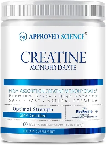 Miniatura 11 de Approved Science Monohidrato de creatina en polvo – con BioPerine – Apoya la fuerza, el músculo magro y la recuperación – 0.18 oz por porción