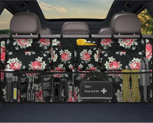 Miniatura 13 de Organizador de maletero Femuar, organizador de cajuela de gran capacidad (106,7*45,7 cm), bolsa de almacenamiento plegable para el coche con 8