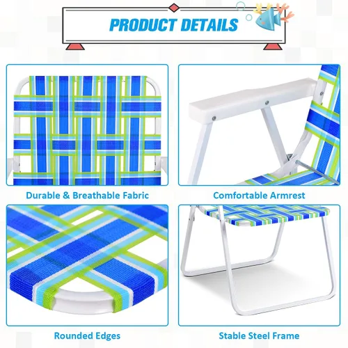 Miniatura 5 de COSTWAY 6pcs silla de playa plegable camping césped cincha silla ligera 1 posición (azul)