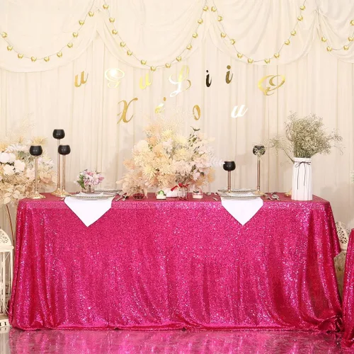 Miniatura 20 de Juya Delight Mantel rectangular negro de lentejuelas de 50 x 80 pulgadas para fiesta, cena, banquete, festival, boda, aniversario, exposición, mesa