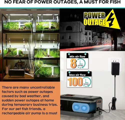 Miniatura 3 de hygger IPX6 Rechargeable Aquarium Pond Air Pump, Powerful Quiet Tank Air Pump with Hose Air Stone Check Valve Adjustable Flow Diverter Valve for