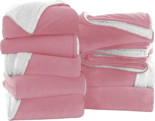 MOONLIGHT20015 Mantas Sherpa de color rosa bebé tamaño King para cama – Paquete al por mayor de 9 mantas Sherpa – Manta suave y esponjosa para
