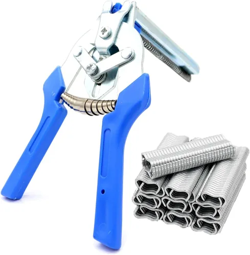Kit de alicates tipo M para anillo de uñas de cerdo con 2400 clips M para fijación de vallas, instalación de tapicería, jaulas de animales