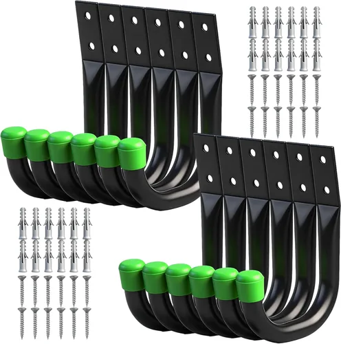 Miniatura 10 de Ganchos de almacenamiento para garaje de servicio pesado, juego de 6 ganchos para bicicletas para pared de garaje, ganchos utilitarios para garaje