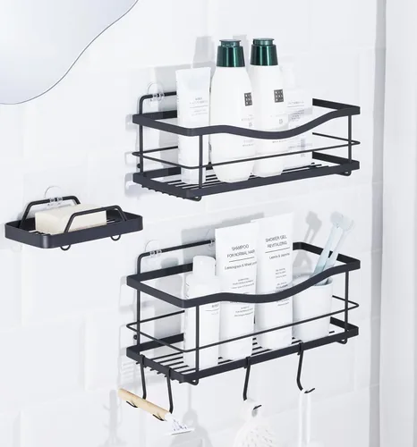Miniatura 10 de KINCMAX Organizador de ducha – Estante de ducha de pared autoadhesivo – Soporte de champú de baño de acero inoxidable y estante de almacenamiento