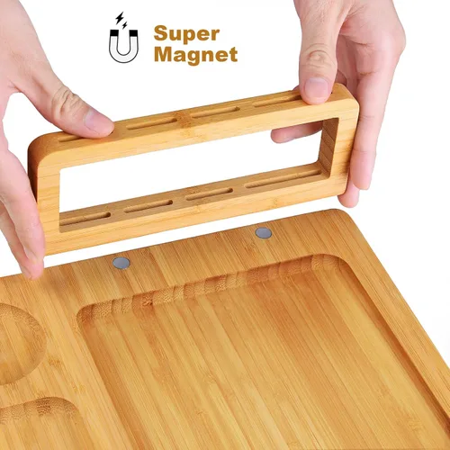 Miniatura 2 de Juego de tablas de queso de bambú, tablas de charcutería y plato de carne para servir, bandeja de queso con 4 cuchillos de queso de acero