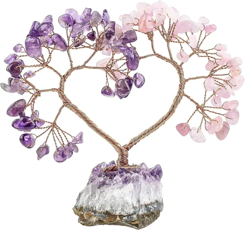 Miniatura 12 de SUNYIK Árbol de cristal curativo hecho a mano con base de amatista natural, árbol de dinero Fengshui de corazón de amor para decoración de oficina