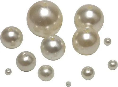Miniatura 3 de Chenkou Craft 100 cuentas redondas de imitación beige de 0.787 pulgadas con agujero, cuentas sueltas (beige, 0.787 pulgadas)