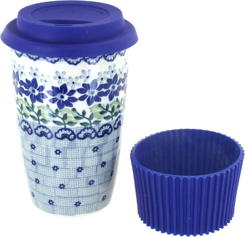Miniatura 15 de Blue Rose Polish Pottery - Taza de café de viaje de mariposa amarilla y azul - 12 oz - Taza para llevar, se adapta a la mayoría de portavasos
