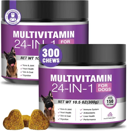 Miniatura 9 de Vitaminas y suplementos 24 en 1 para perros, 200 unidades, multivitamínico masticable para perros, contiene condroitina, probióticos, Omega-3