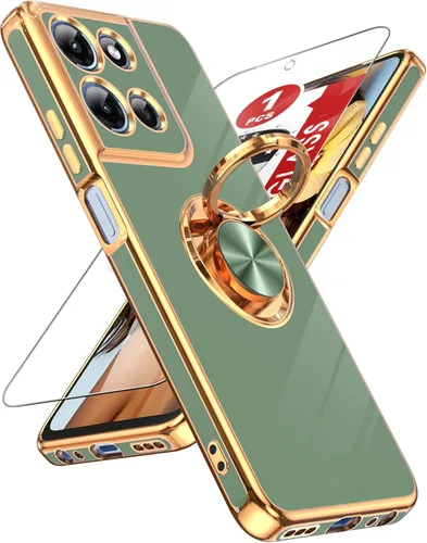 Miniatura 45 de LeYi Funda para Samsung Galaxy S22 Ultra con soporte de anillo giratorio de 360°, soporte magnético, chapado en oro rosa, borde protector para Negro