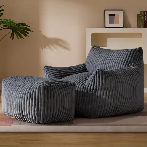 Miniatura 9 de Puf Chaise Lounge de Gran Tamaño para Interiores para Adultos con Reposabrazos y Otomana - Puf Gigante Cómodo Beige Perezoso para el Suelo, Sofá