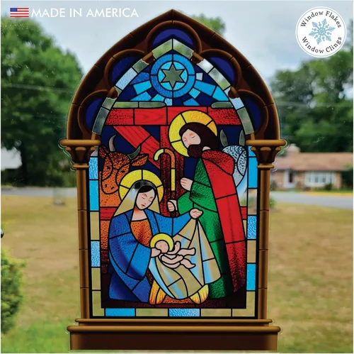 Miniatura 4 de Adhesivo para ventana de Belén pequeño de 11 pulgadas, calcomanía de Navidad para vidrio, decoración de ventanas y puertas, calcomanías