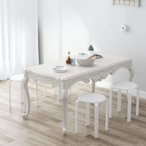 Miniatura 2 de Juego de 6 taburetes apilables de madera curvada, modernos taburetes de bar curvos con almohadillas anslizantes, redondos de madera para cocina