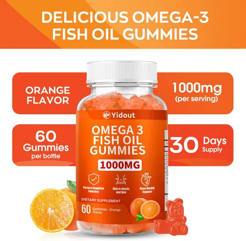 Miniatura 6 de Gomitas de aceite de pescado Omega 3, delicioso sabor a naranja, suplementos de gomitas de aceite de pescado para articulaciones, salud cardíaca