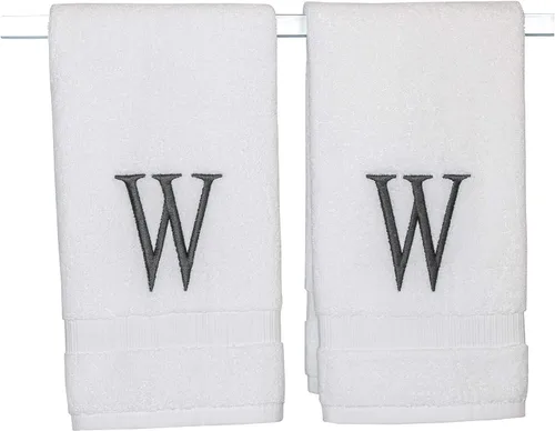 Miniatura 224 de Toalla de mano con inicial beige para baño, toalla bordada decorativa de calidad de hotel de lujo con monograma para tocador, spa, certificado