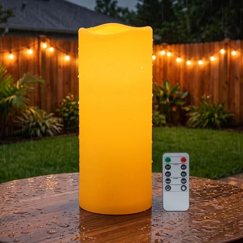 Miniatura 11 de Amagic Paquete de 2 velas eléctricas de plástico sin llama de 6 x 4 pulgadas para exteriores con control remoto y temporizador, velas falsas