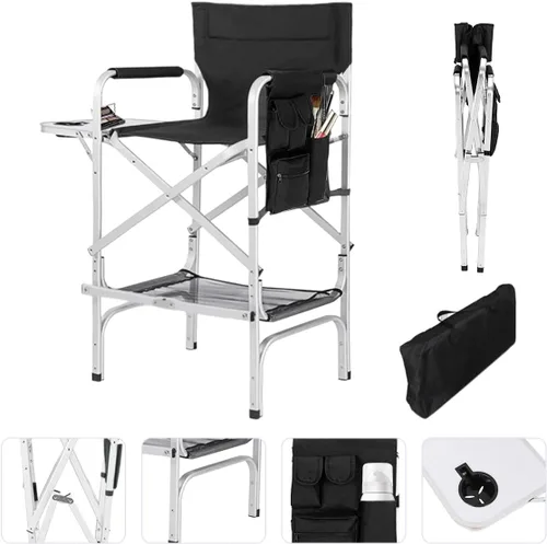 Miniatura 8 de Silla de maquillaje plegable con bolsas de almacenamiento plegables de mesa para artistas de maquillaje para guardar estuches y pinceles