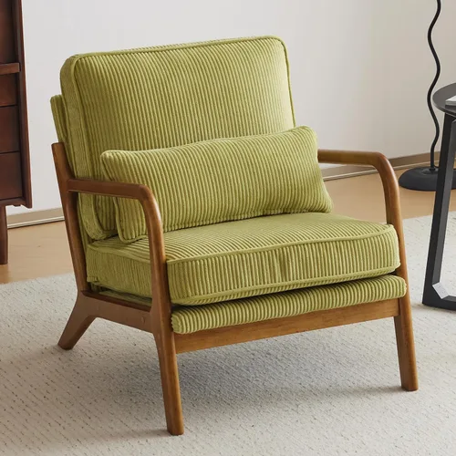 Miniatura 22 de VINGLI Juego Mejorado de 2 Sillones de Acento de Pana Premium, Sillón Tapizado con Brazos, Silla de Lectura Cómoda de Madera Maciza con Almohada