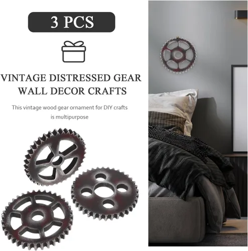 Miniatura 8 de Cabilock 3 piezas de decoración de pared retro de madera de 4.72 pulgadas, Steampunk industrial, adornos colgantes para el hogar, sala de estar