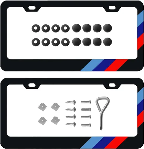 Paquete de 2 marcos de matrícula deportiva tricolor, aleación de aluminio, soporte de placa de 3 colores, compatible con todas las matrículas. (3